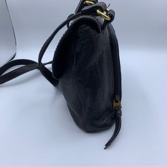 FOSSIL Carson Black Leather Flap Organizer Crossbody Shoulder Bag ZB5057 EUC - Picture 5 of 10